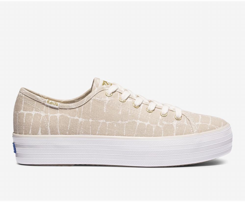 Women's Keds Triple Kick Croc Feat Organic Cotton Sneakers Beige 0413278SA - South Africa